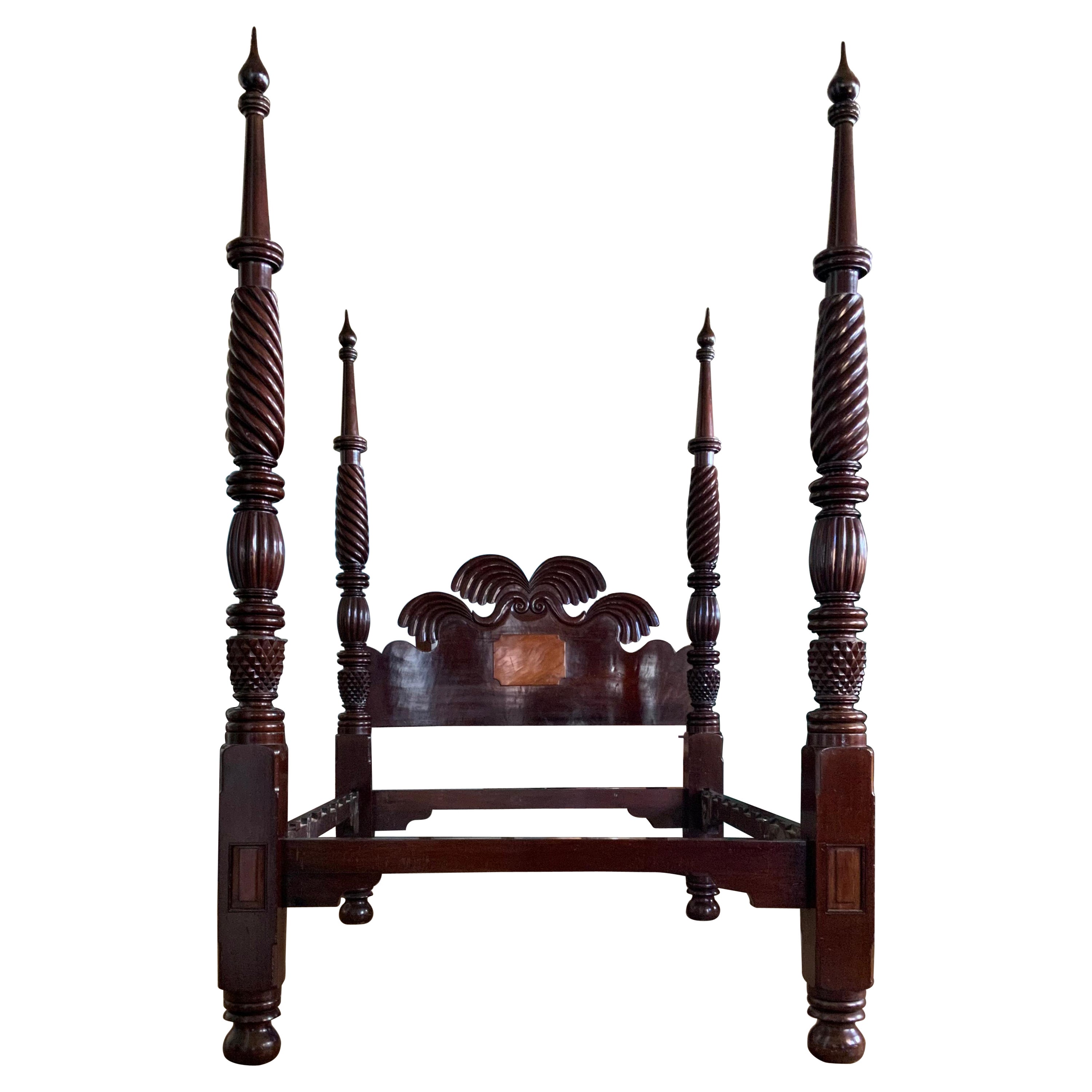 Anglo Carribean 19th Century Mahogany Four Poster Double Waterfall Bed at  1stDibs