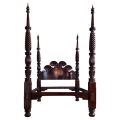Anglo Carribean 19th Century Mahogany Four Poster Double Waterfall Bed