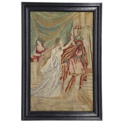 Antique English Needlepoint Tristan and Isolde Tapestry with Medieval Style