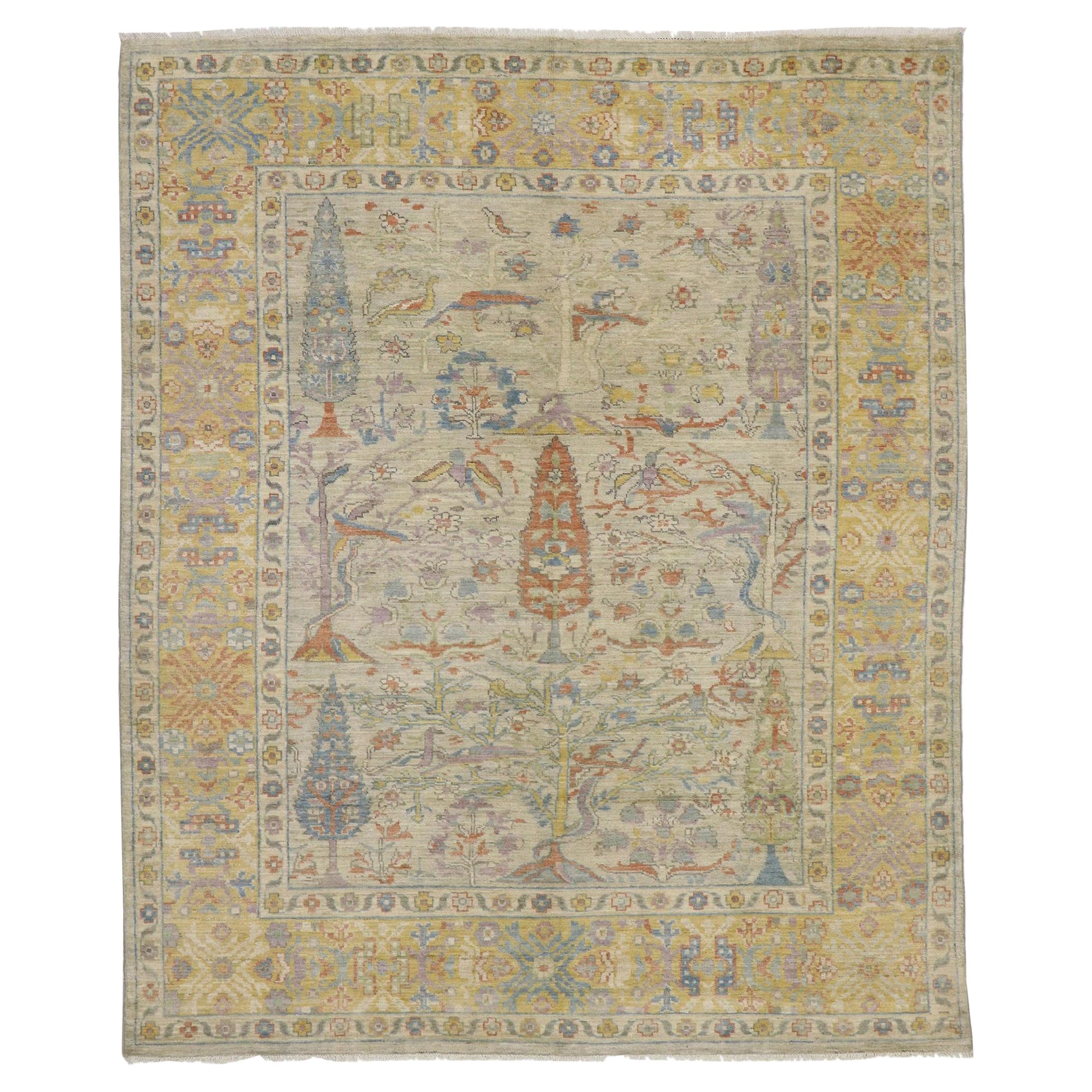 New Contemporary Oushak Tree of Life Rug For Sale
