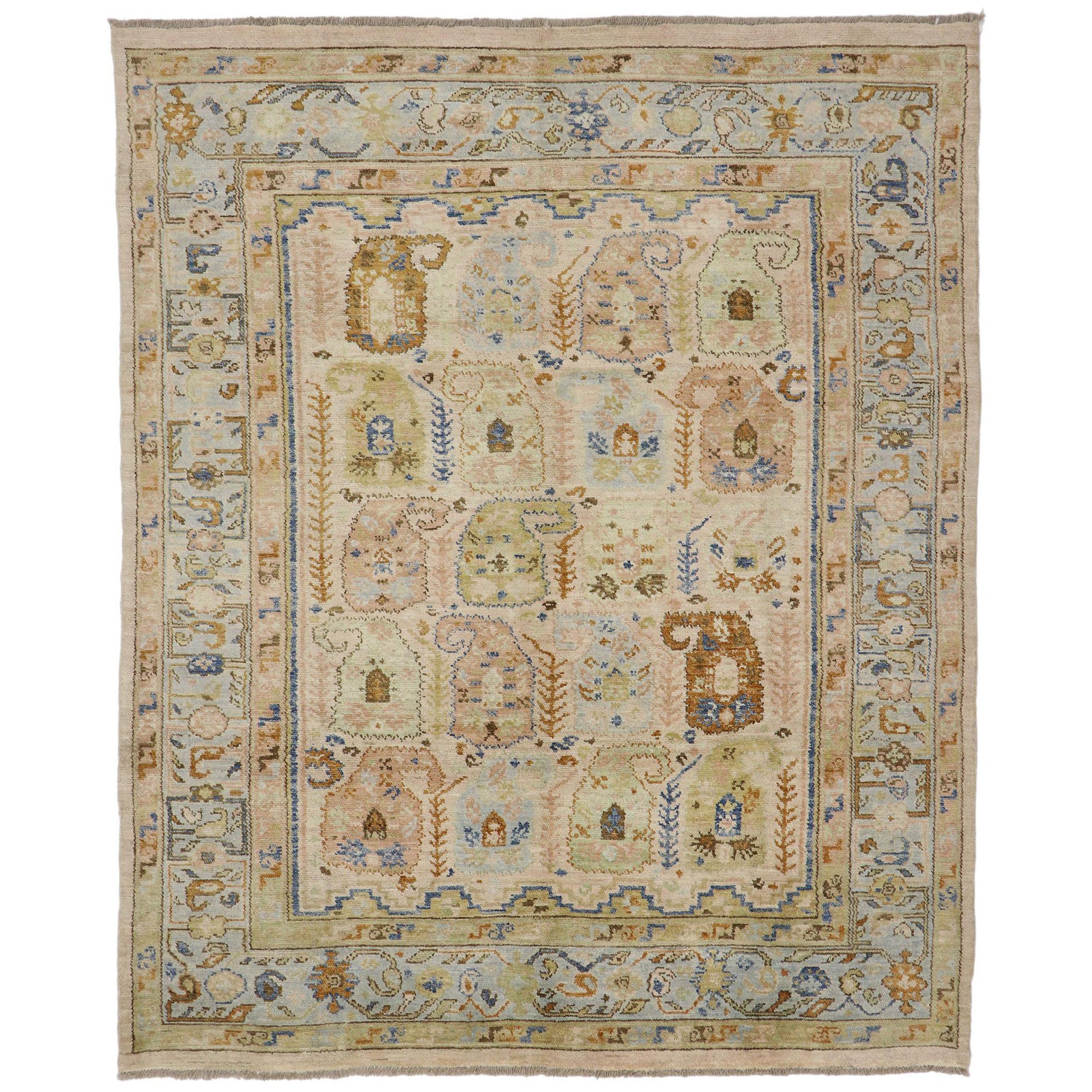 New Contemporary Oushak Boteh Rug with Modern Style