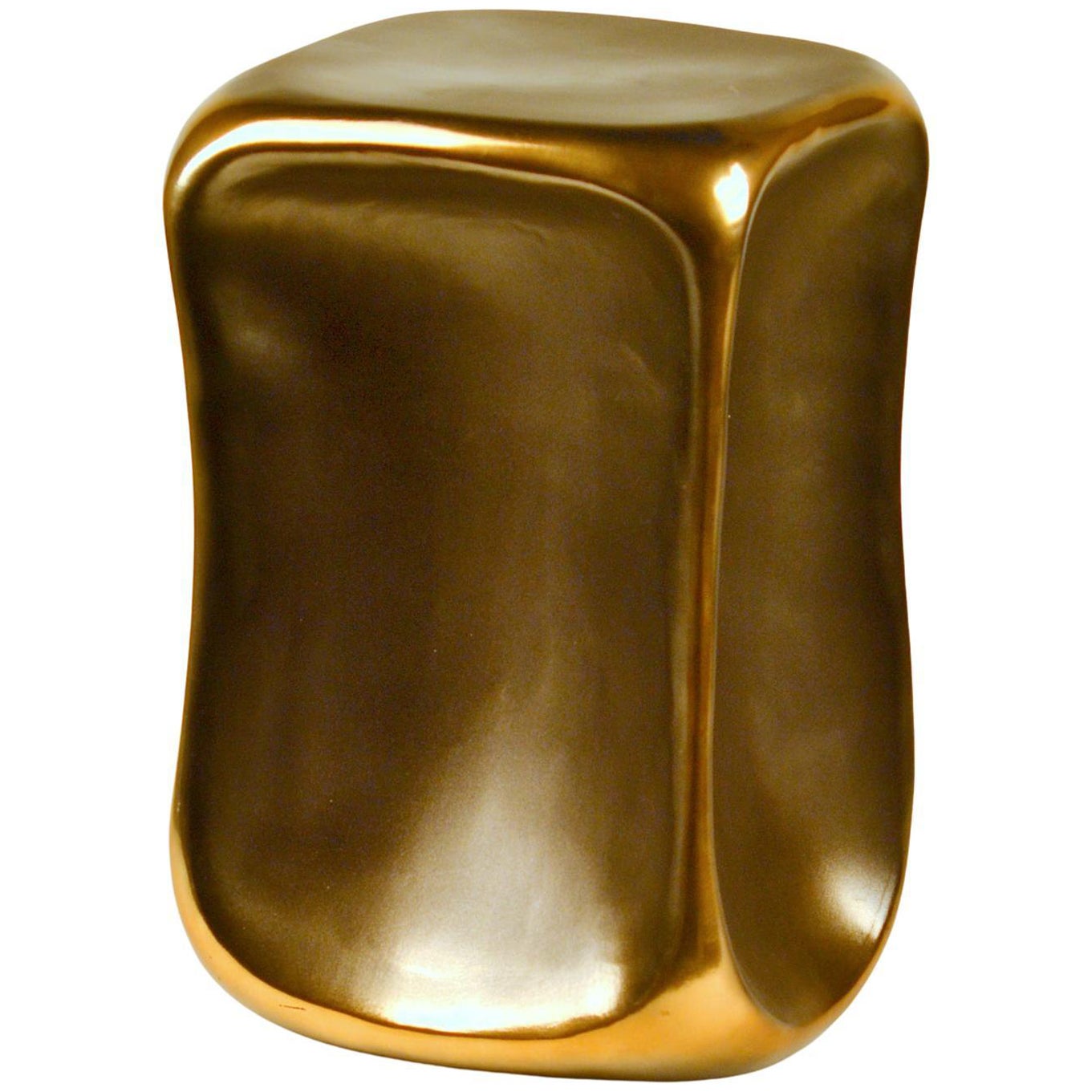 Sculptural Ceramic Black and Gold Square Side Table For Sale