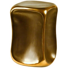 Sculptural Ceramic Black and Gold Square Side Table