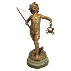 Auguste Moreau '1855-1919', Gilt Bronze of Figure Fishing
