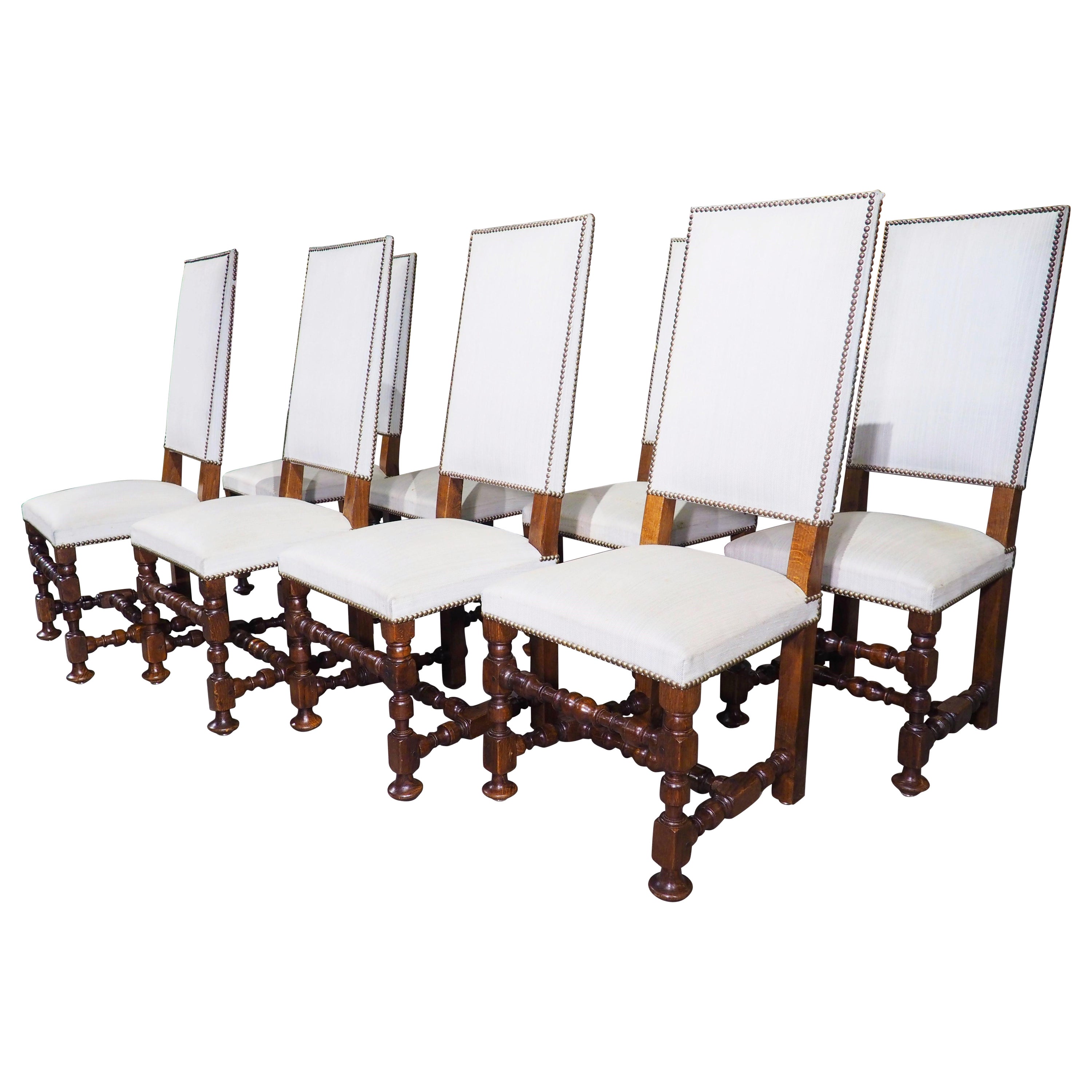 Set of 8 French Louis XIV Style Oak Dining Chairs, circa 1920