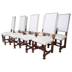 Antique Set of 8 French Louis XIV Style Oak Dining Chairs, circa 1920