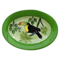 Oval Hand Painted Decorative Dish Depicting a Tucan