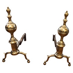 Gorgeous Pair of 19th Century Brass Wittingham Style Andirons