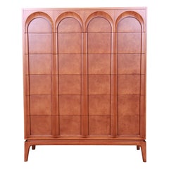 Thomasville Mid-Century Modern Burled Walnut Highboy Dresser, Newly Refinished