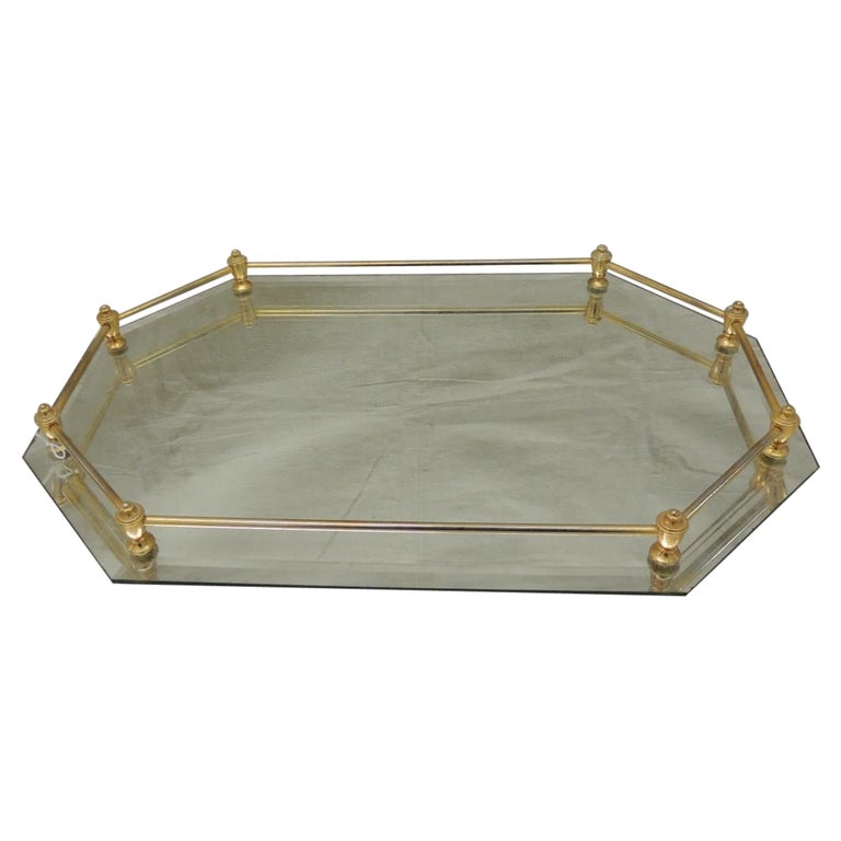Brass Vanity Octagonal Tray, Clay Gold Mirror Tray Rectangle