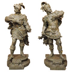 Pair of Highly Detailed Cast Antique Military Figures with Gilt Accents