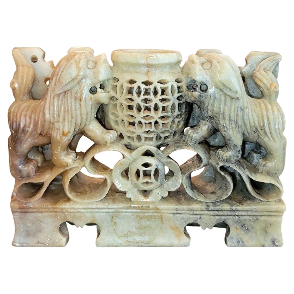 20C Chinese Soapstone Foo Dog Carving For Sale
