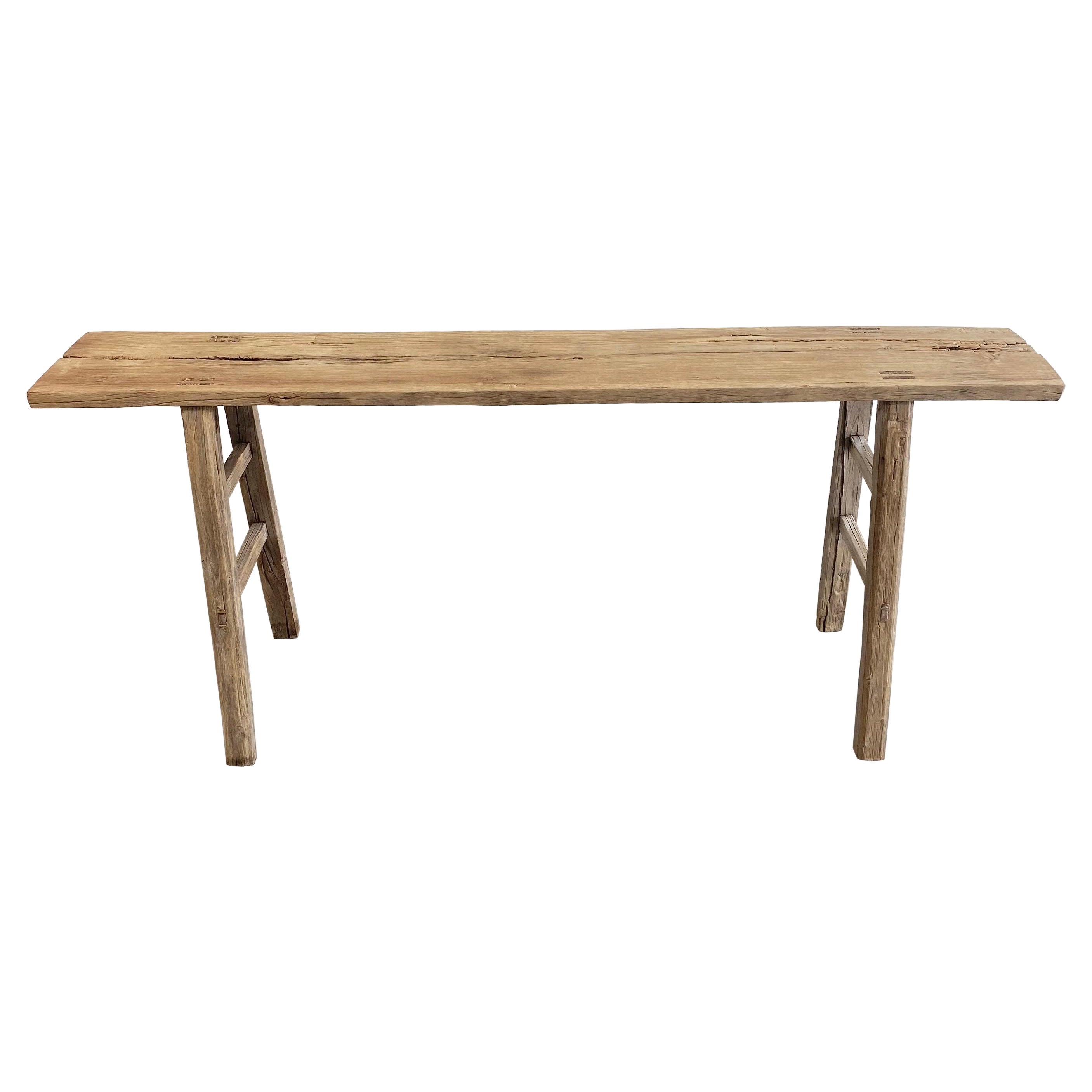 Vintage Elm Wood Long Console Table For Sale at 1stDibs