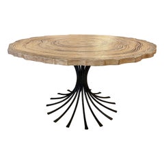 Trompe L'oeil Tree Trunk Top Dining Table on Iron Base