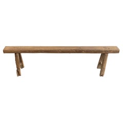 Vintage Elm Wood Skinny Rustic Style Bench with Thick Plank Top