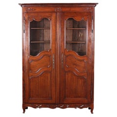 19th Century French Cherry Louis XV Style Armoire Vitrine Cabinet