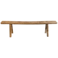 Vintage Elm Wood Skinny Bench with Rustic Plank Seat Top
