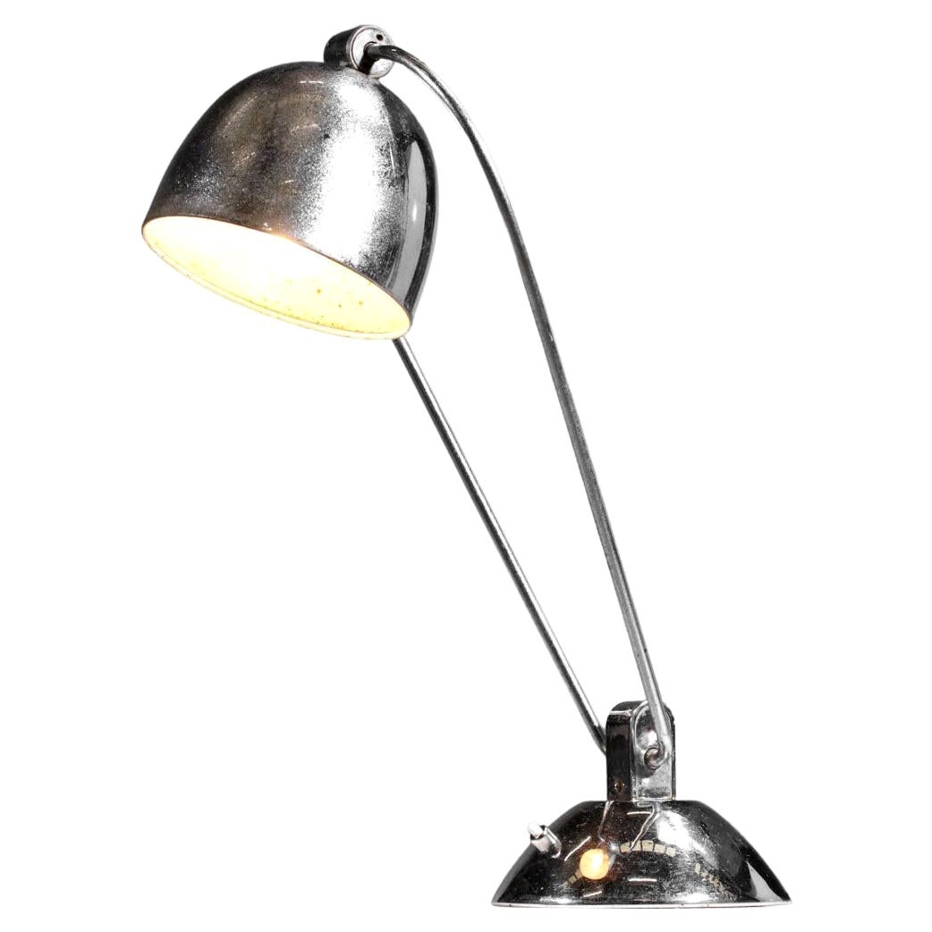 Modernistische verchromte Art-Déco-Tischlampe im Stil von Maison Desny, 1950 F397