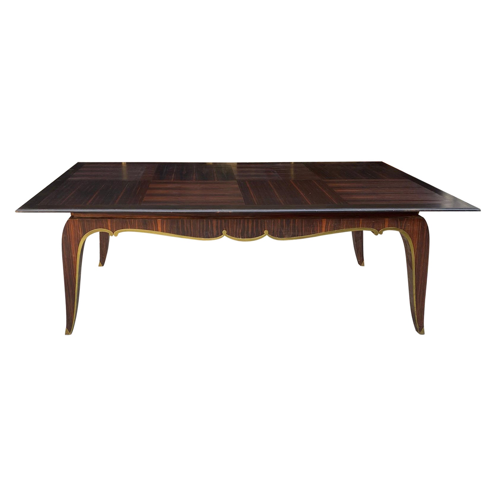 Rare Large Art Deco Table in Macassar Ebony and Bronze circa 1930 For Sale