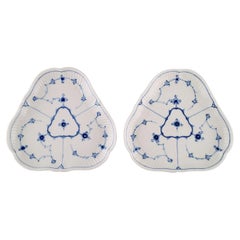 Two Antique Triangular Royal Copenhagen Blue Fluted Plain Dishes, Mid-19th C.
