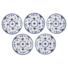 Five Antique Royal Copenhagen Blue Fluted Half Lace Cake Plates