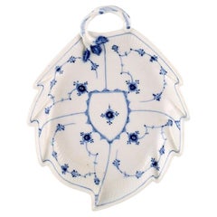 Rare Antique Royal Copenhagen Blue Fluted Plain Leaf-Shaped Dish with Handle