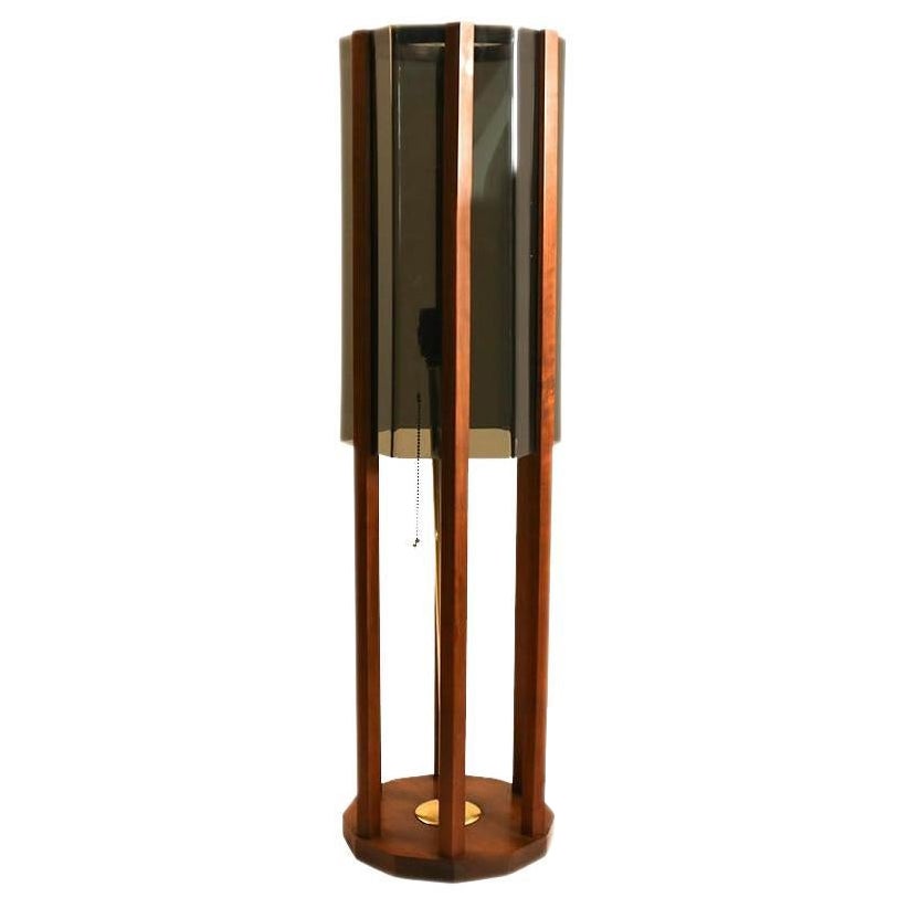 Mid Century Architectural Walnut Lucite Tall Table Floor Lamp