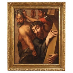 17th Century Oil on Canvas Italian Antique Religious Christ Painting, 1670