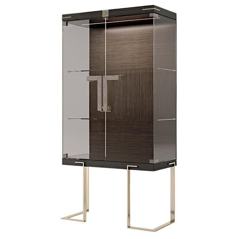 21st Century Carpanese Home Italia Glass Cabinet with Metal Legs Modern, 7901 For Sale