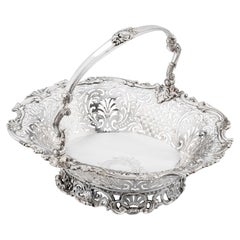 Panier anglais ancien de style George II en argent sterling