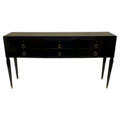 Large Black Lacquered Paolo Buffa Six Drawer Console