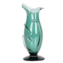 Simon Moore English Hand Blown Green Art Glass Vase, Circa 1989