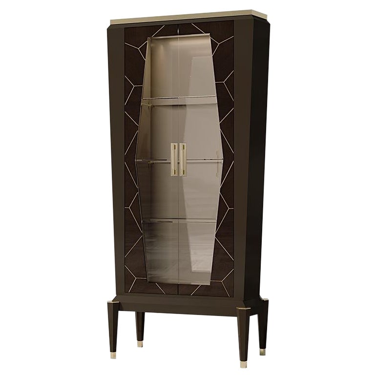 21st Century Carpanese Home Italia Glass Cabinet with Wood Frame Modern, 7501 For Sale