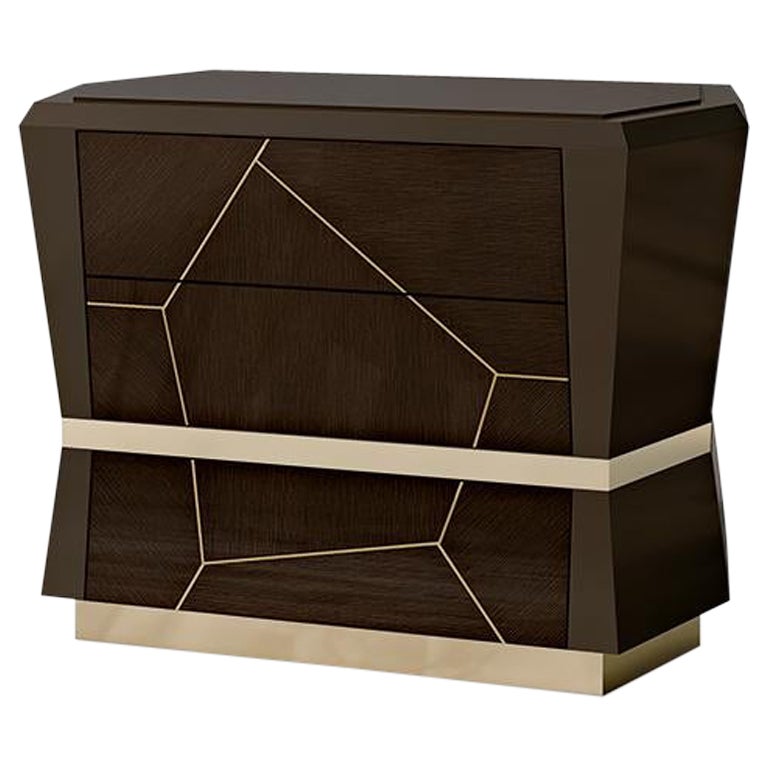 21st Century Carpanese Home Italia Nightstand with Metal Details Modern, 7542 For Sale