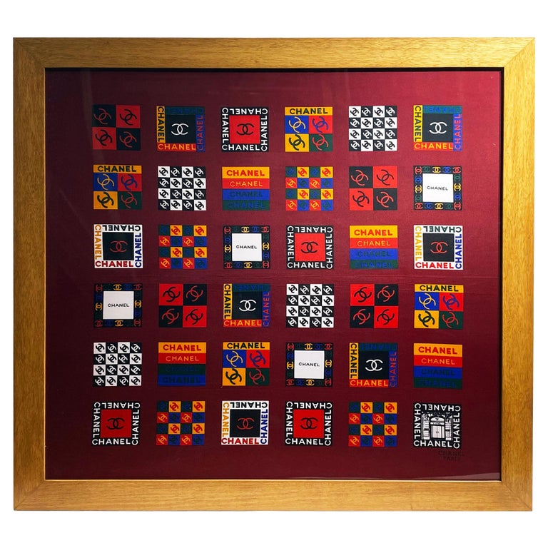 Framed silk square printed with a multicolored Monogram …