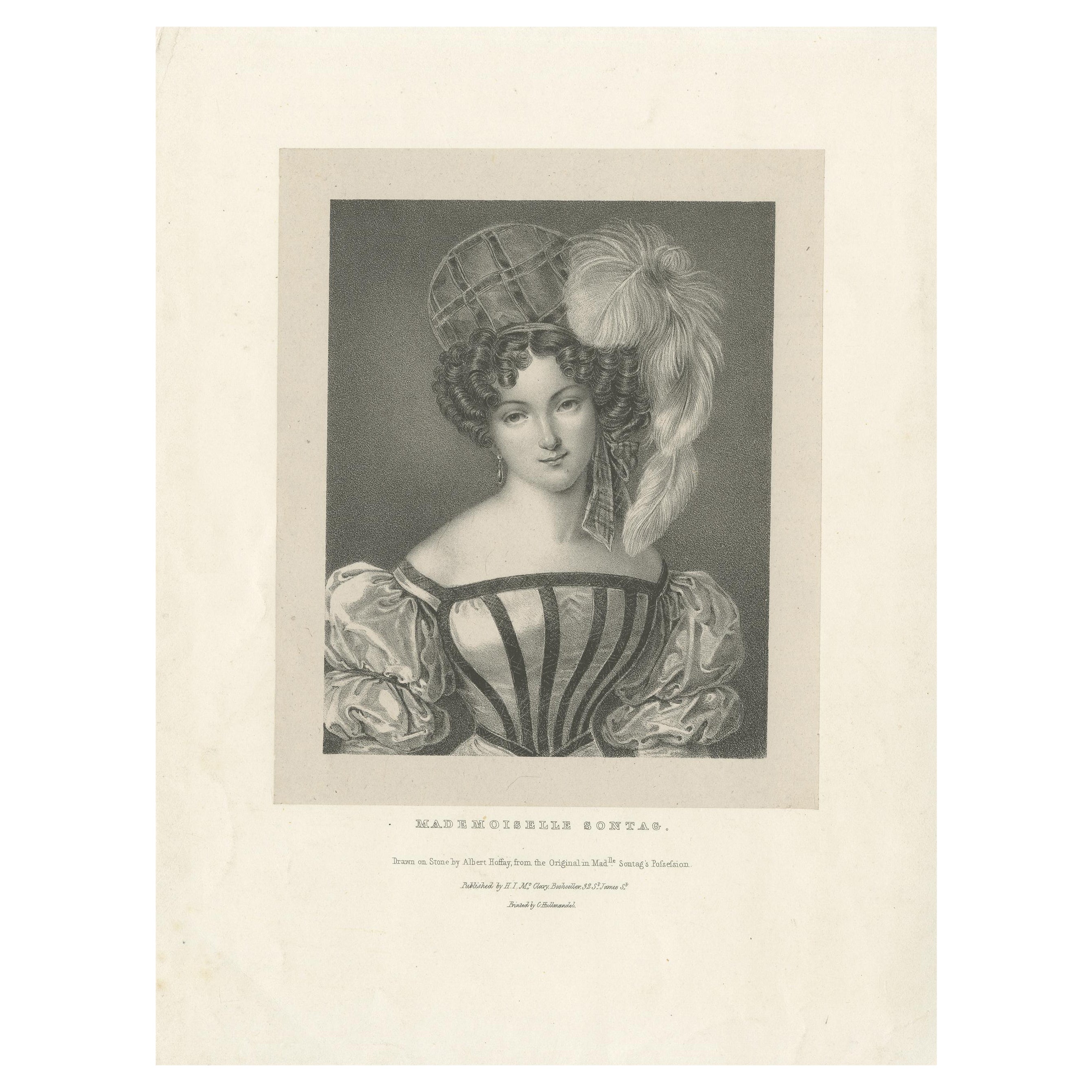 Antique Portrait of Henriette Sontag by Hullmandel 'c.1860' For Sale