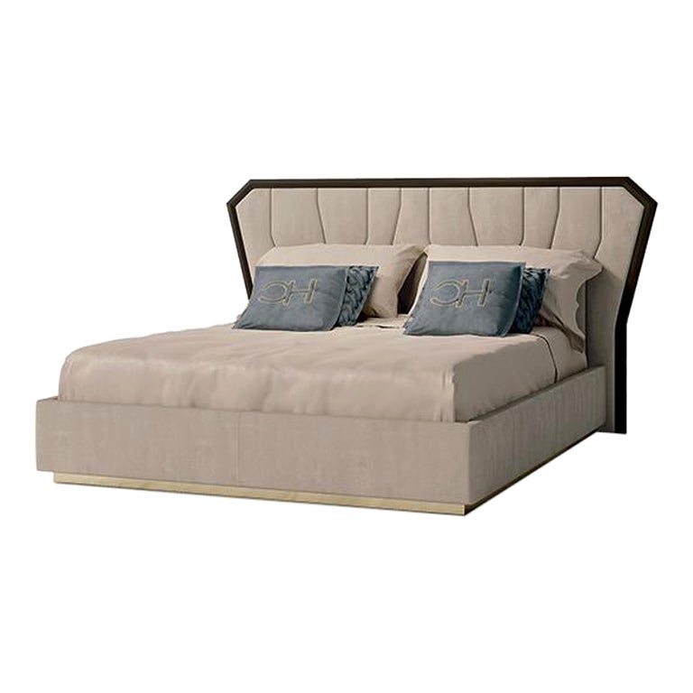 21st Century Carpanese Home Italia Bed with Wooden Frame Modern, 7578 For Sale