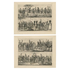 Set of 2 Antique Prints of Various Soldiers by Heck '1849'