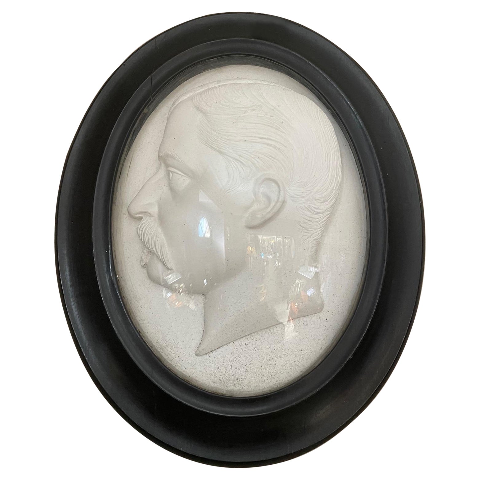 19th Century Napoleon III Signed Plaster Portrait in a Cambered Frame, 1869s
