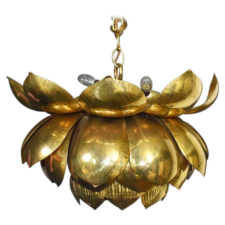 Brass Lotus Pendant Light by Feldman Lighting in the Style of Parzinger