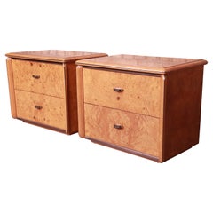 Milo Baughman Style Burl Wood Nightstands by Lane, 1970s