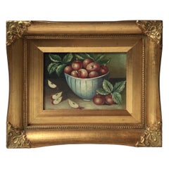 Oil Painting on Board of Apples, Giltwood Frame