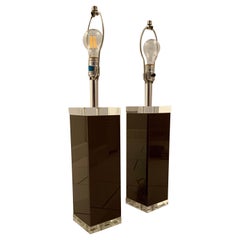 George Bullio Lucite Lamps in Brown and Clear, a Pair