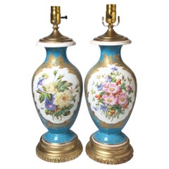 Pair of 19th Century Paris Porcelain Hand Decorated Lamps