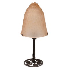 Art Deco Forged Iron Lamp with Müller Freres Shade