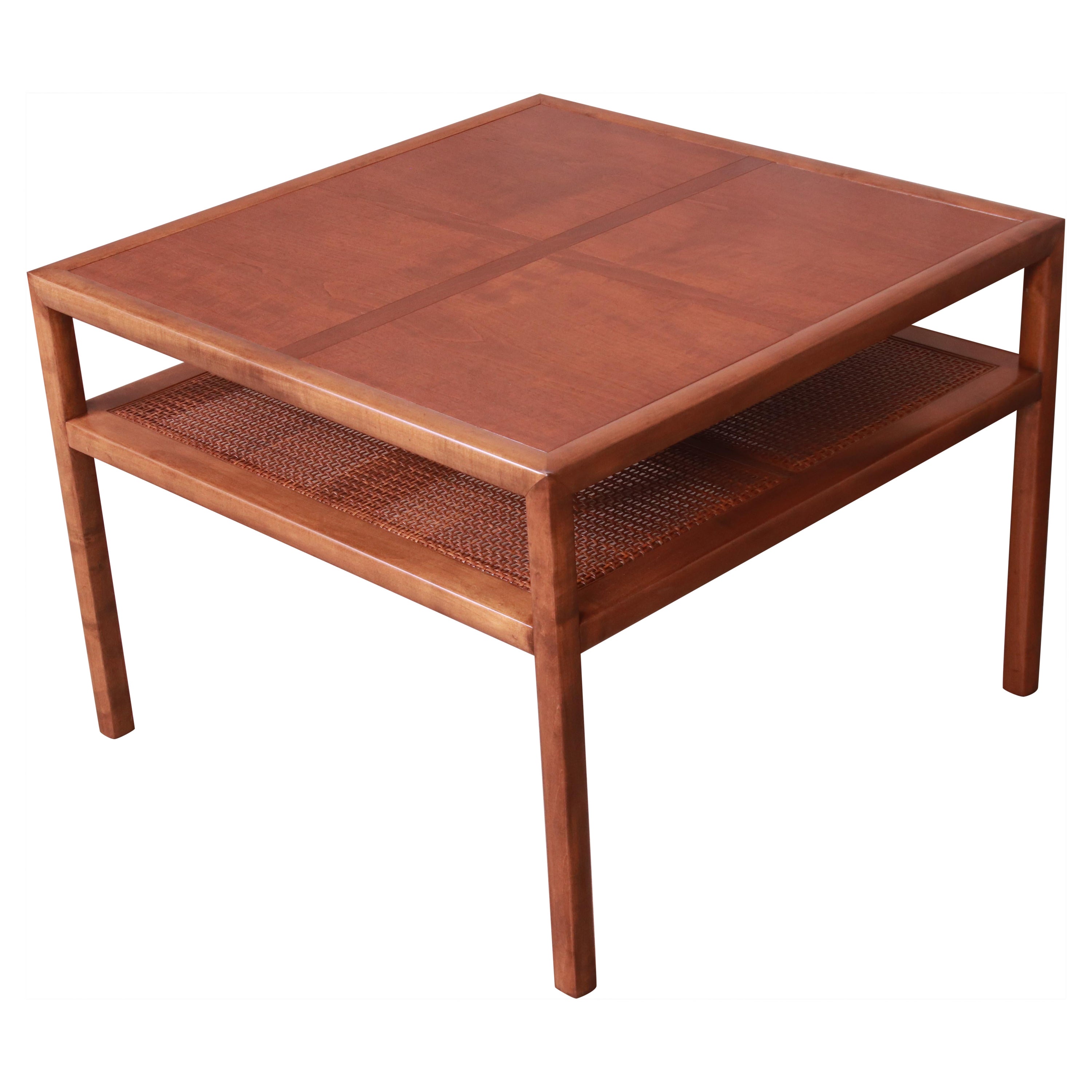 Michael Taylor for Baker Cherry and Cane Two-Tier Coffee Table, Newly Refinished