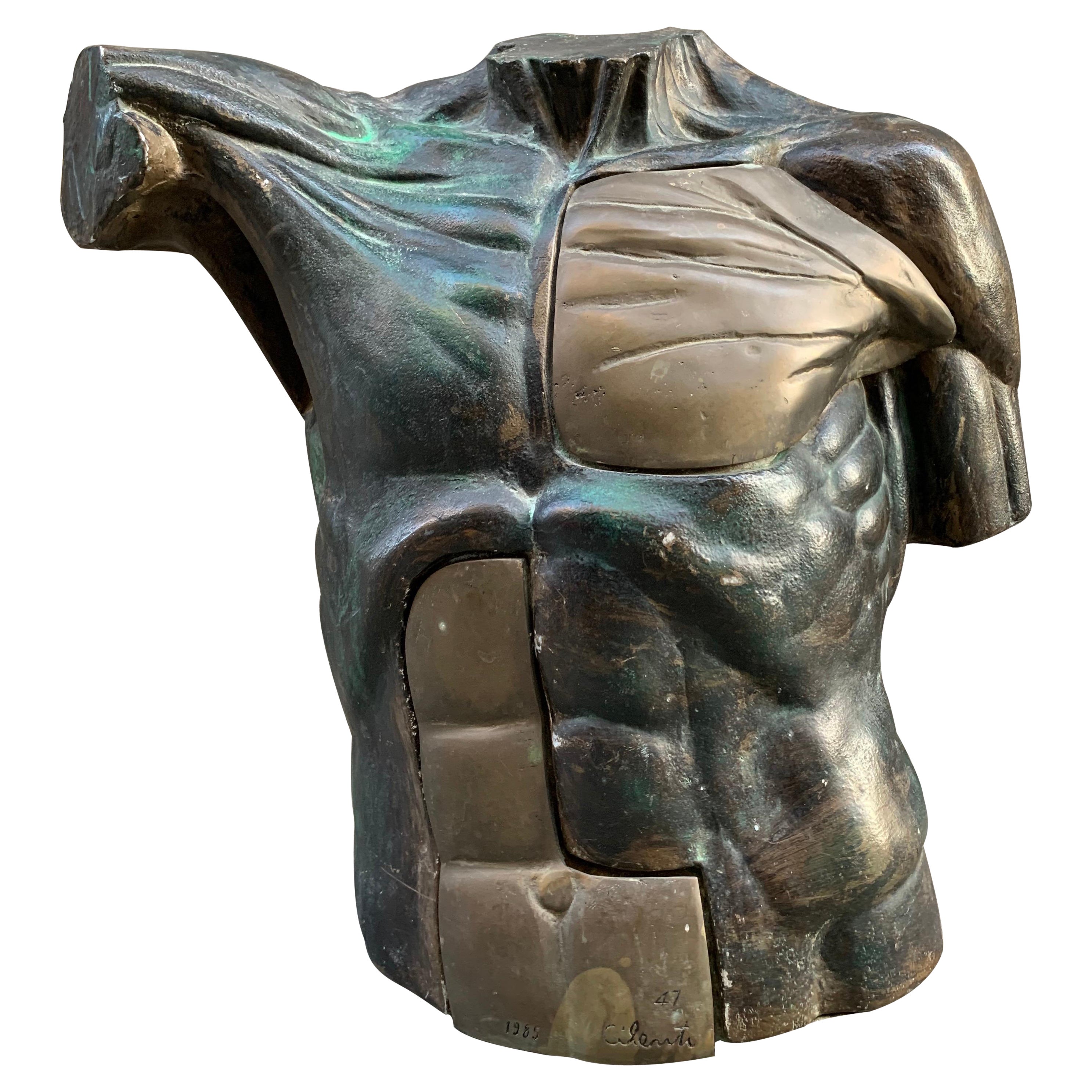 Bronze and Resin Bust of a Man, Signed by Cilenti, 1985