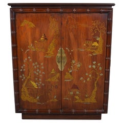 Lane Furniture Faux Bamboo Chinoiserie Oriental Ming Style Bar Cabinet