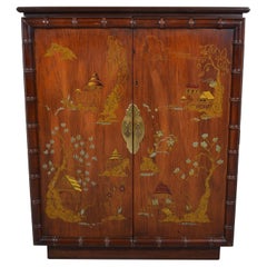 Vintage Lane Furniture Faux Bamboo Chinoiserie Oriental Ming Style Bar Cabinet