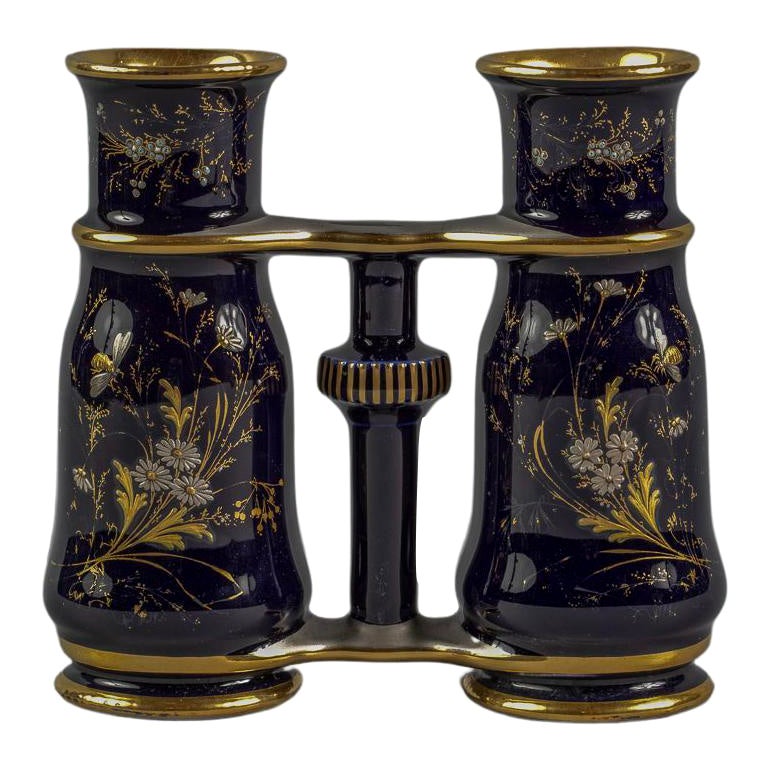 French Porcelain Binocular Form Twin Bud Vases, Jacob Petit, circa 1850